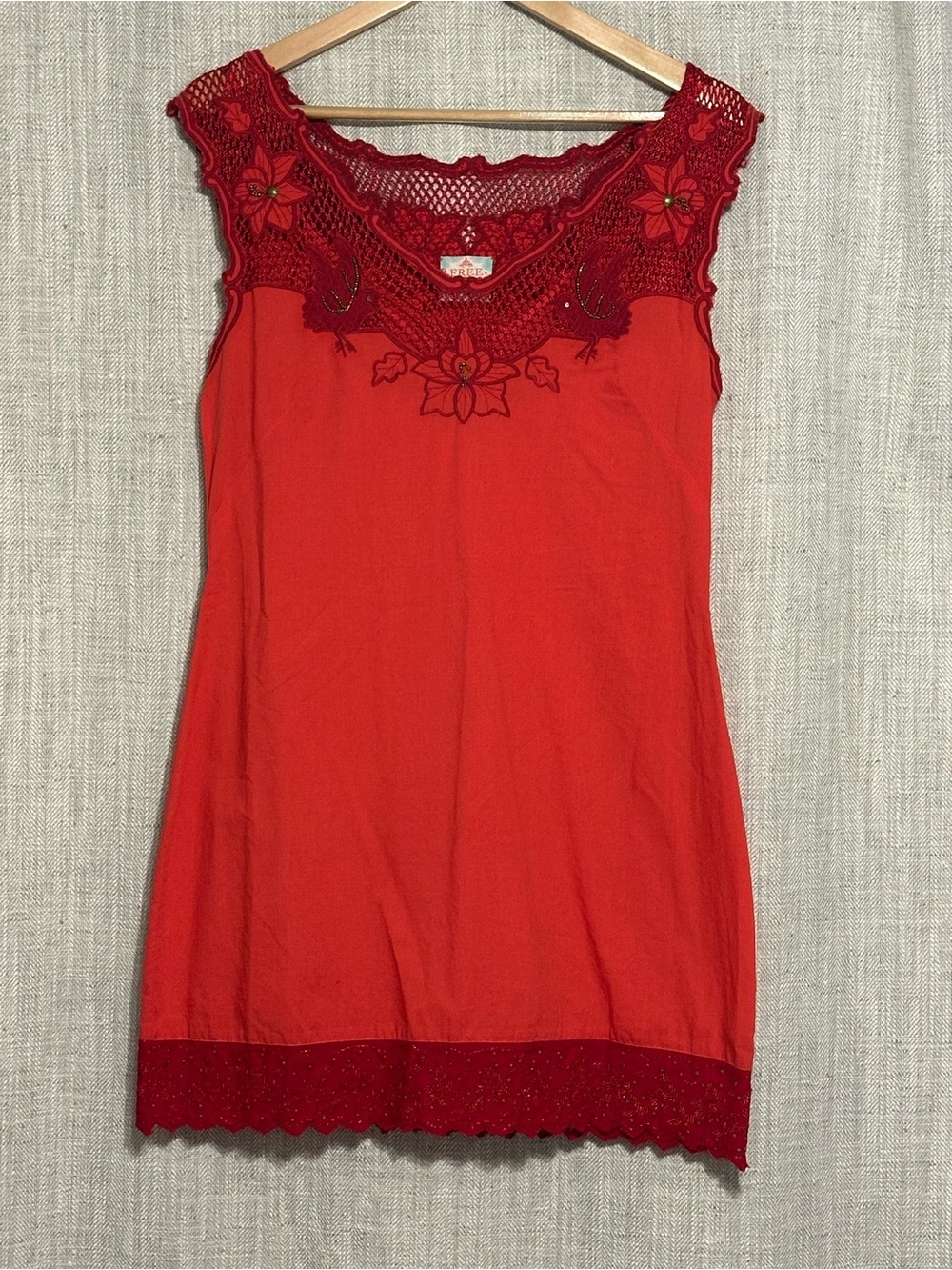 Free People Red Lace-Trim Tank Dress